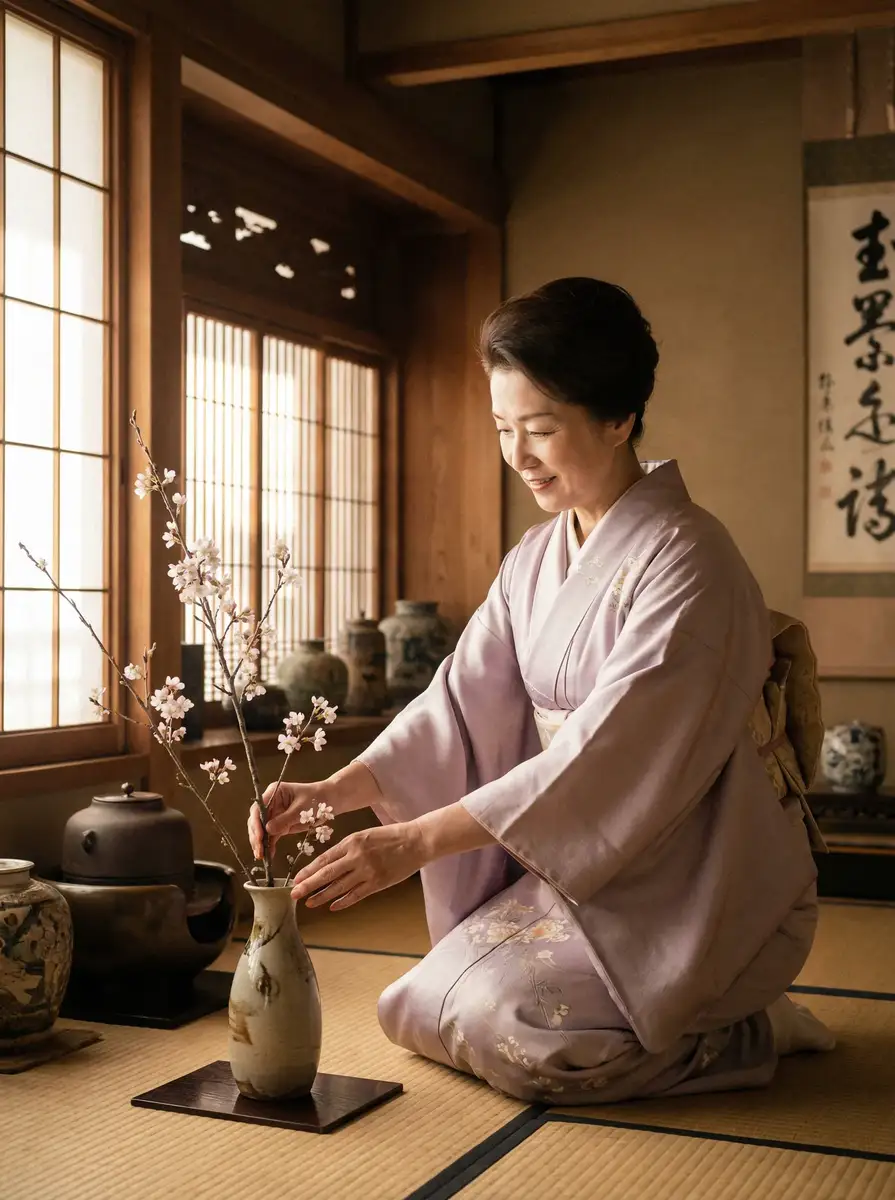 一位优雅的 集芳阁-高清视频|在线观看|集芳阁官网 在和室中插花